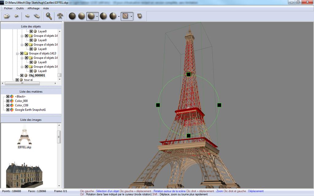 Main 3DBrowser window displaying 3D files contained in several folders and filtering this content. In this view it shows only the zip, skp and 3ds files. Note that 3DBrowser also previews zip files when it contains an image or a scene.