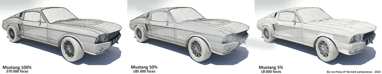 Polygon Cruncher - a 3D optimisation studio for generating your LODs and improving the display performance of your virtual models or objects from CAD. Polygon Cruncher allows you to obtain different levels of detail (LOD) from an object or scene. You have full control over the optimisation, or you can leave it to MagicCruncher and batch processing.